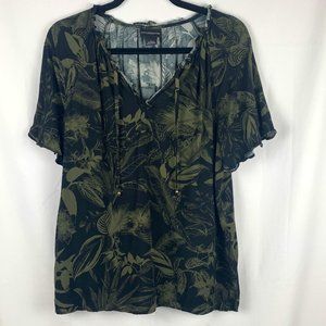 Liz Claiborne Career Jungle Short Sleeved Top Sz L